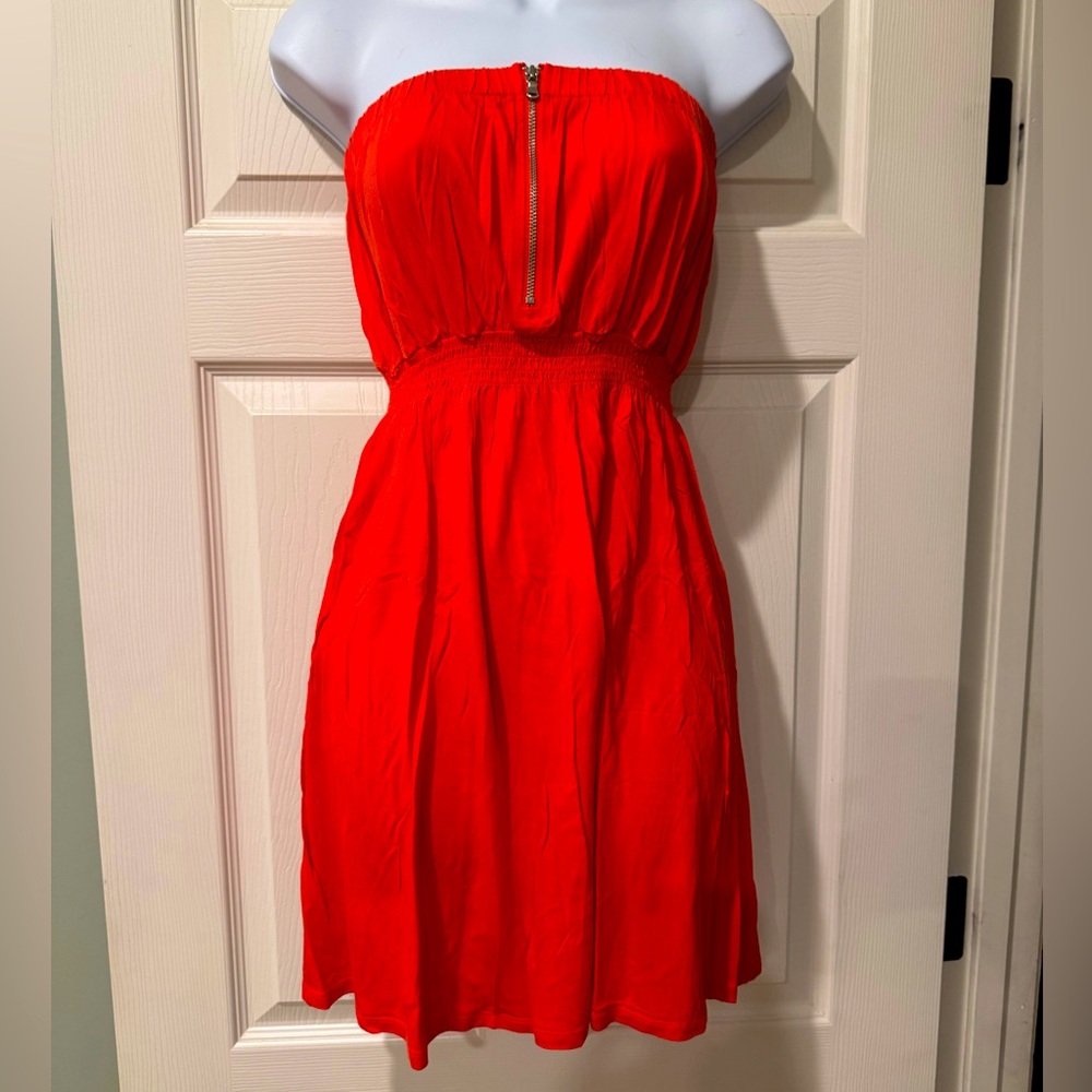 Gap strapless smocked-waist dress with zipper detail